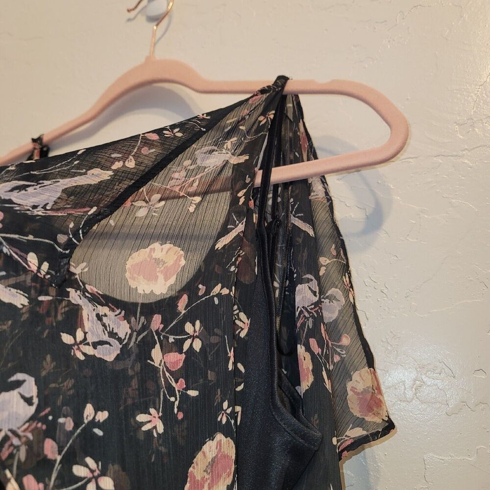 Lauren Conrad Womens Sz 10 Black Floral Maxi Dress Flutter Sleeve Lined Summer - Picture 3 of 5